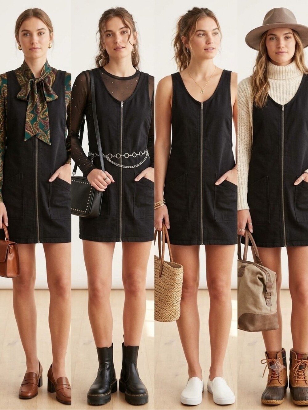 SO Black Denim Zip Front Jumper Dress Pinafore Overall Mini Dress Womens Small - Picture 2 of 13